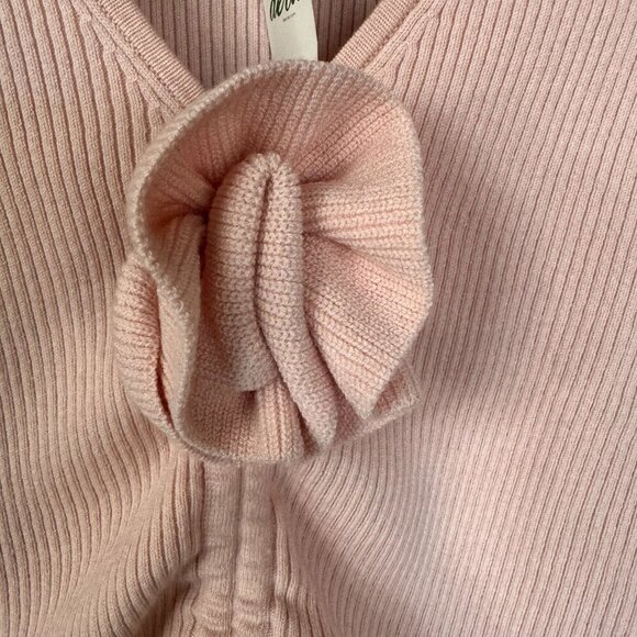 Aerie AE Pink Ribbed Knit Rosette V Neck Long Sleeve Ruche Tie Crop Sweater - Picture 6 of 17